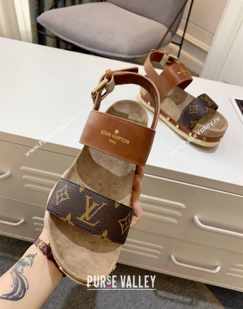 Louis Vuitton Flat Sandals in Leather and Canvas Brown 2024 0321 (MD-240321010)