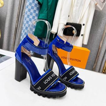 Louis Vuitton Patent Leather Heel Sandals 9cm with Logo Strap Blue 2024 0321 (MD-240321027)