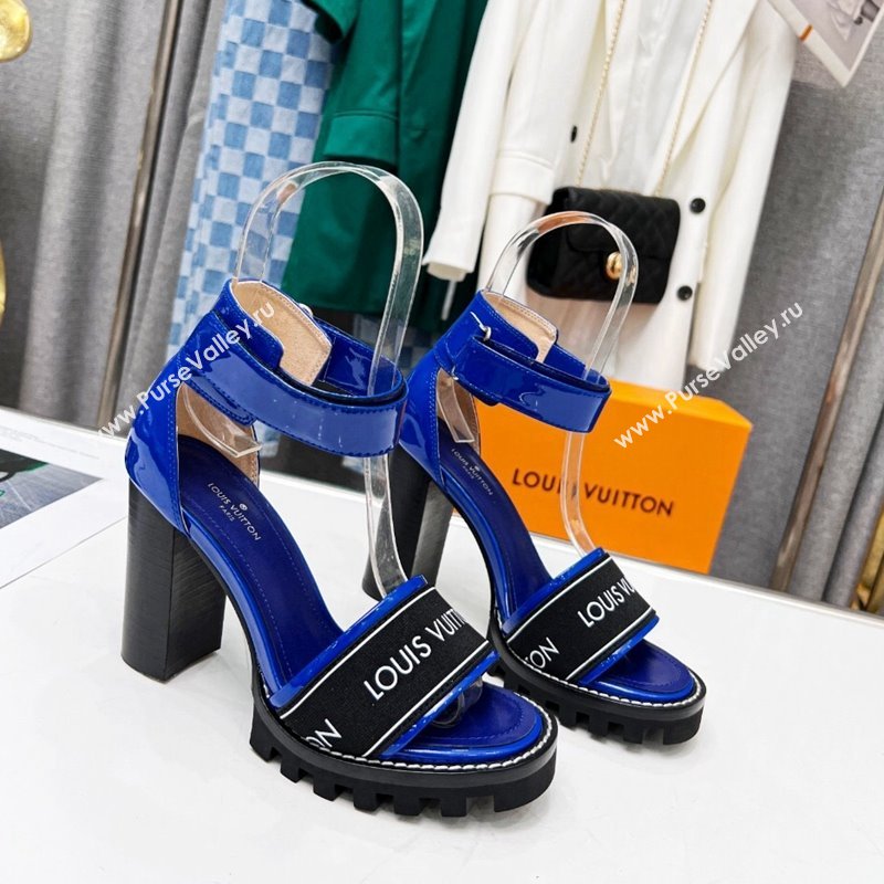 Louis Vuitton Patent Leather Heel Sandals 9cm with Logo Strap Blue 2024 0321 (MD-240321027)