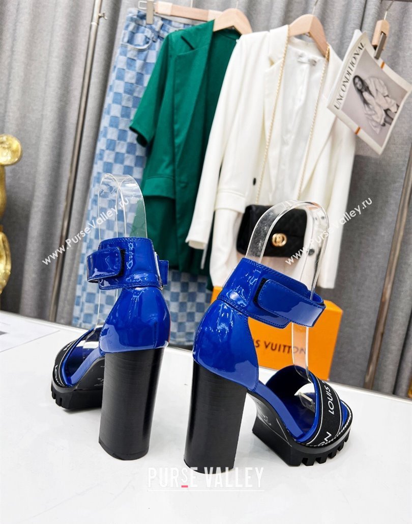 Louis Vuitton Patent Leather Heel Sandals 9cm with Logo Strap Blue 2024 0321 (MD-240321027)