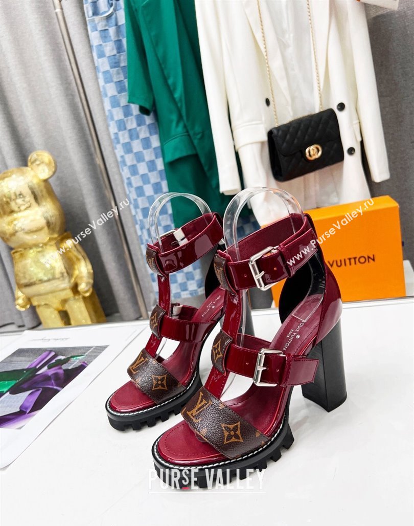 Louis Vuitton Patent Leather and Canvas Heel Sandals 9cm with Buckle Strap Red 2024 (MD-240321029)