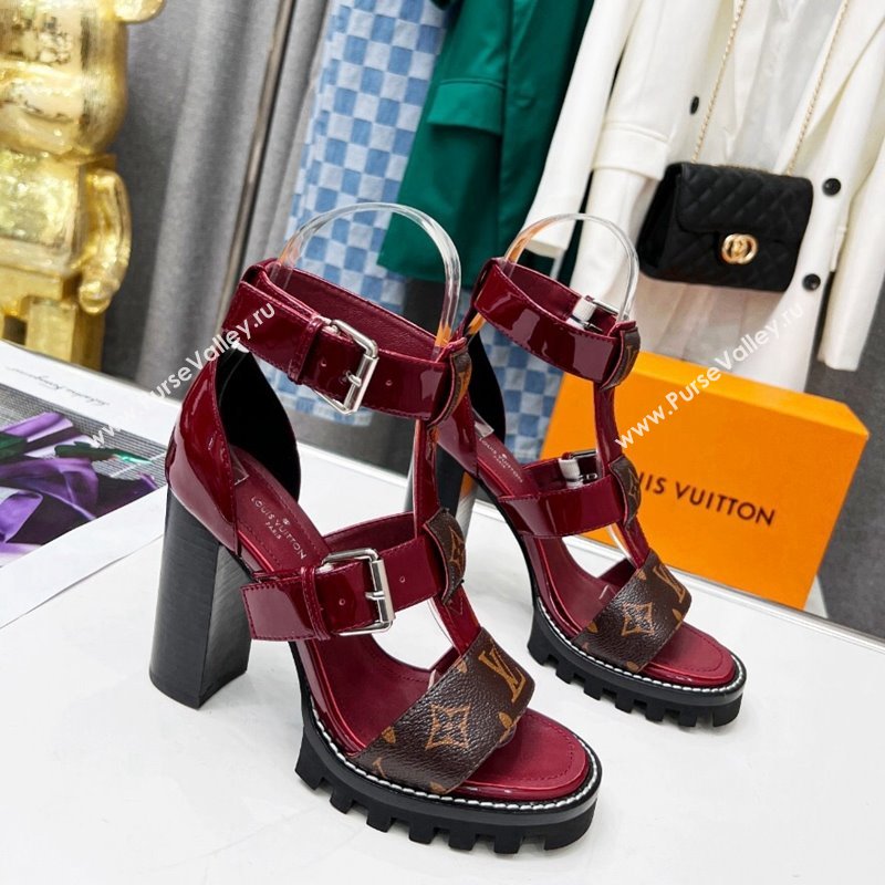 Louis Vuitton Patent Leather and Canvas Heel Sandals 9cm with Buckle Strap Red 2024 (MD-240321029)