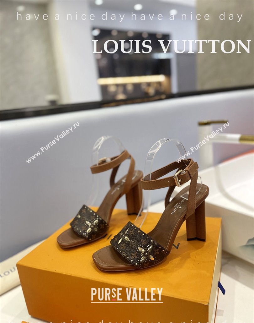 Louis Vuitton Monogram Bloom Sandals 8cm in Cutout Monogram Canvas and Leather Brown 2024 032001 (MD-240320087)