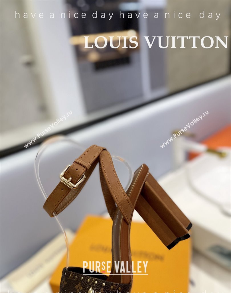 Louis Vuitton Monogram Bloom Sandals 8cm in Cutout Monogram Canvas and Leather Brown 2024 032001 (MD-240320087)