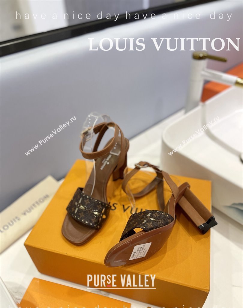 Louis Vuitton Monogram Bloom Sandals 8cm in Cutout Monogram Canvas and Leather Brown 2024 032001 (MD-240320087)