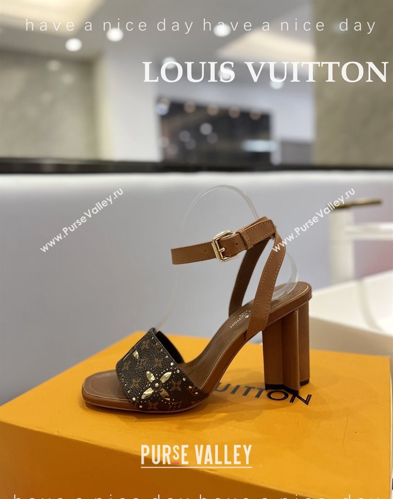 Louis Vuitton Monogram Bloom Sandals 8cm in Cutout Monogram Canvas and Leather Brown 2024 032001 (MD-240320087)