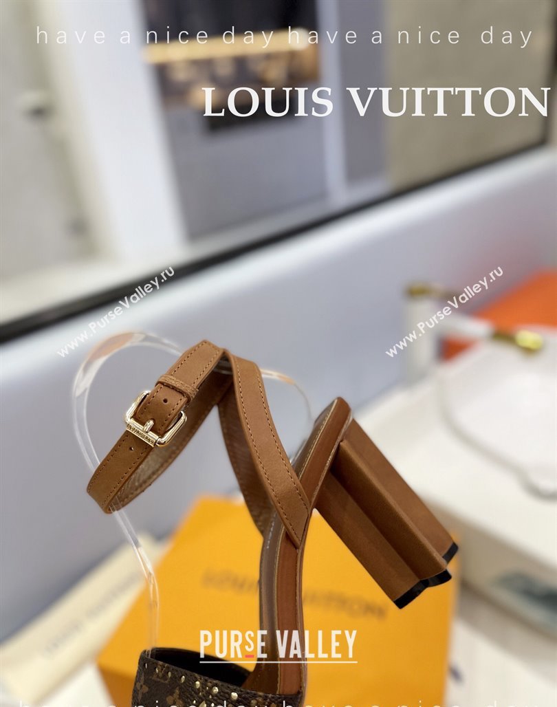 Louis Vuitton Monogram Bloom Sandals 8cm in Cutout Monogram Canvas and Leather Brown 2024 032001 (MD-240320087)