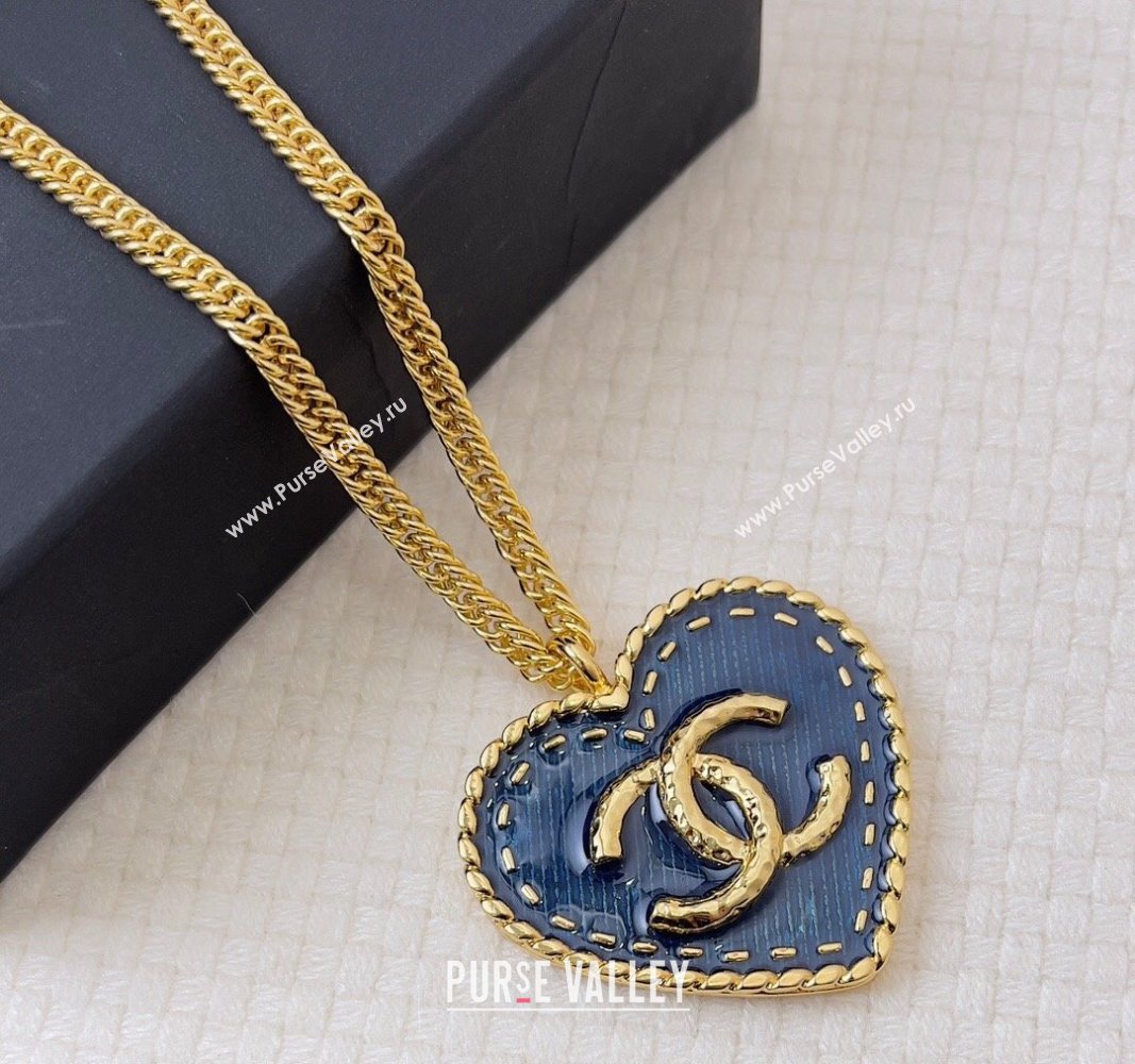 Chanel Heart Pendant Necklace Denim Blue 2024 0409 (YF-240409020)