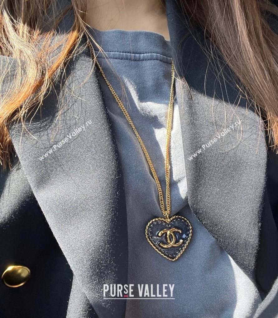 Chanel Heart Pendant Necklace Denim Blue 2024 0409 (YF-240409020)