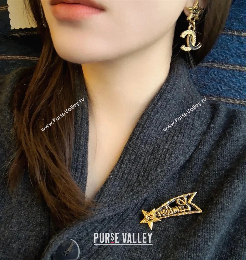 Chanel Star CC Earrings Black/Gold 2024 0409 (YF-240409037)