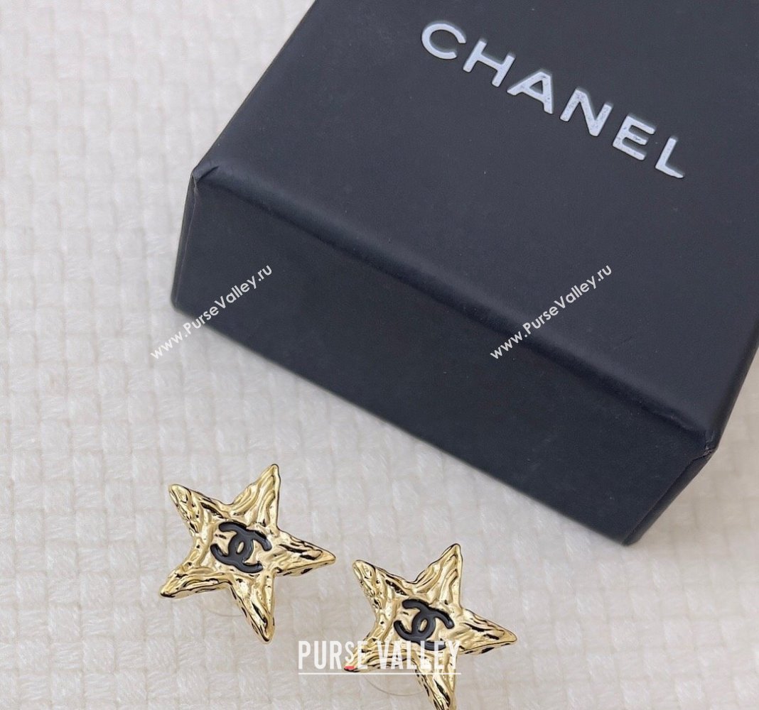 Chanel Star Stud Earrings Black/Gold 2024 0409 (YF-240409038)