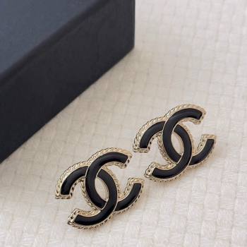 Chanel CC Stud Earrings Black/Gold 2024 040901 (YF-240409039)