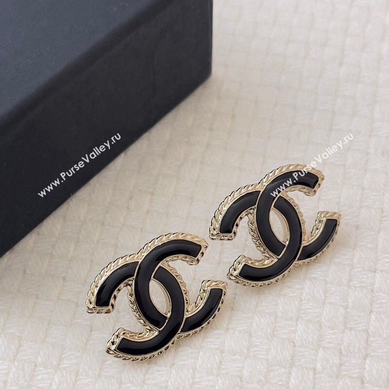 Chanel CC Stud Earrings Black/Gold 2024 040901 (YF-240409039)