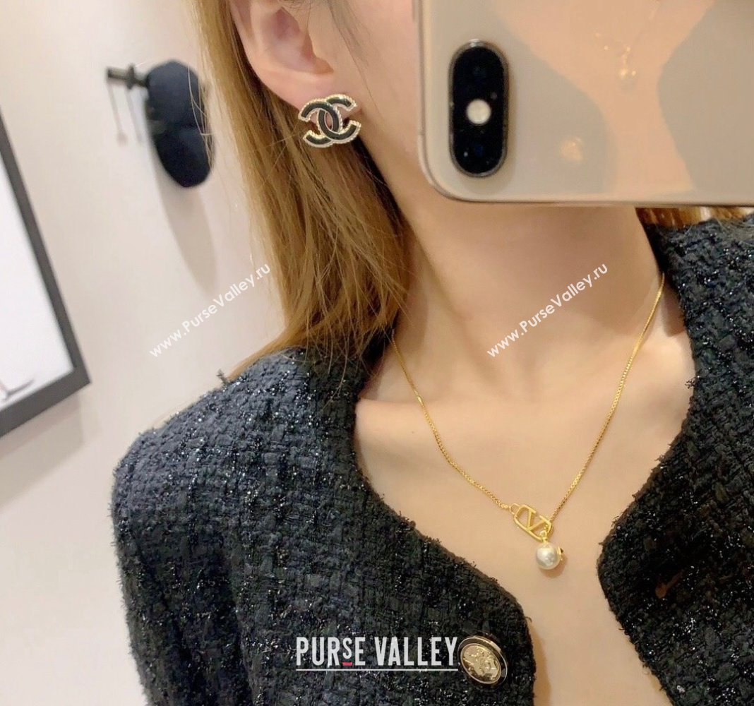 Chanel CC Stud Earrings Black/Gold 2024 040901 (YF-240409039)