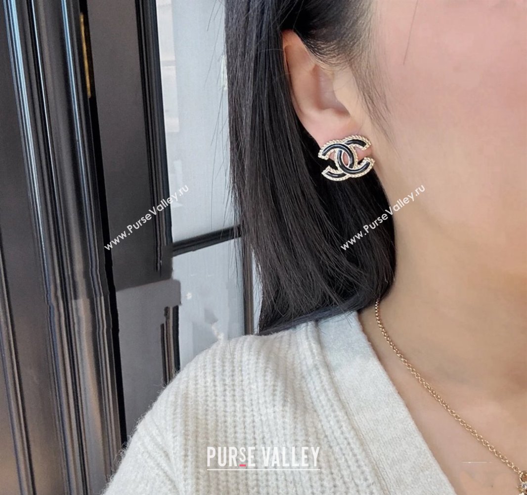 Chanel CC Stud Earrings Black/Gold 2024 040901 (YF-240409039)