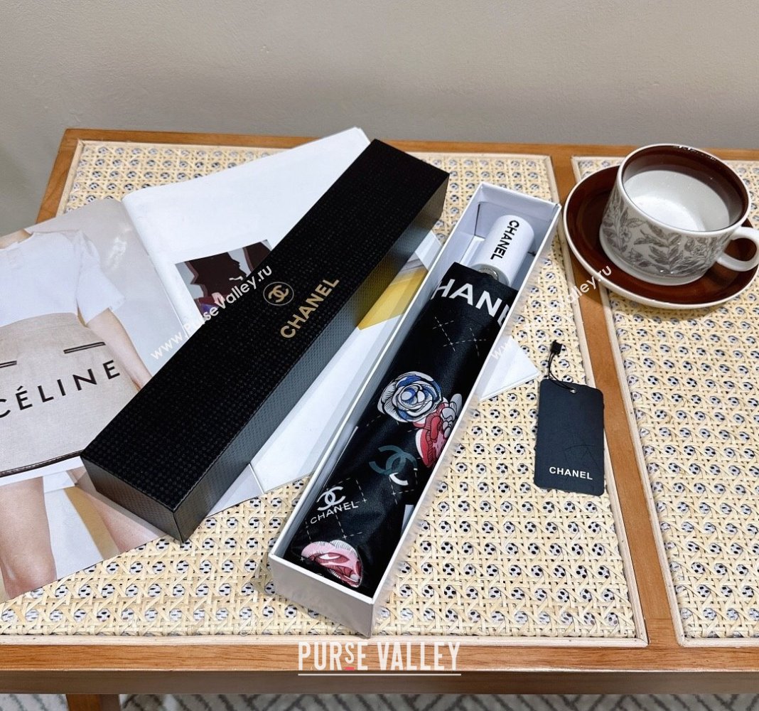 Chanel Camellia Umbrella Black 2024 040902 (A-240409109)