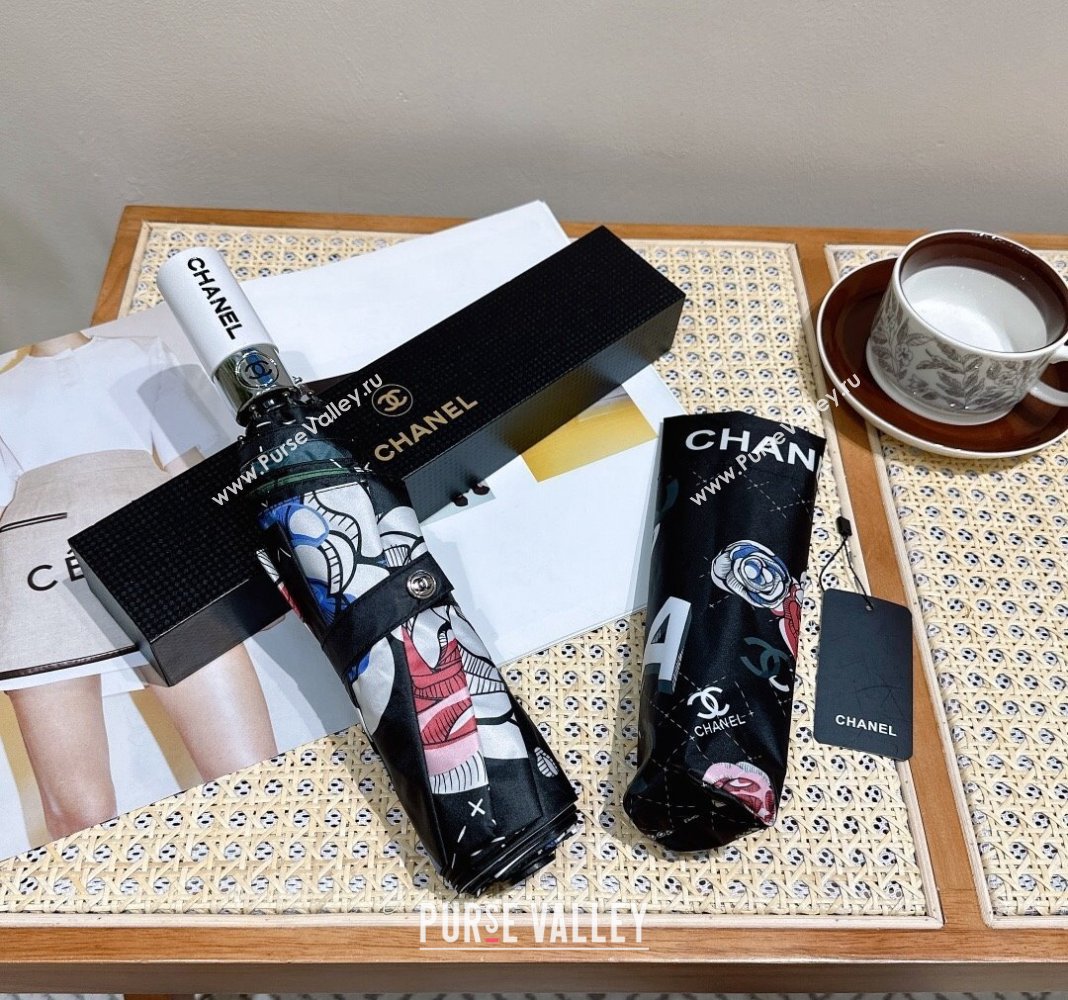 Chanel Camellia Umbrella Black 2024 040902 (A-240409109)