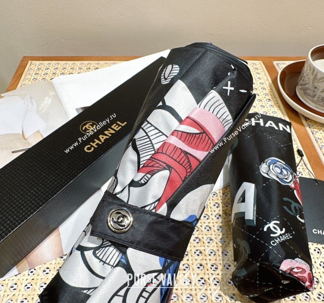 Chanel Camellia Umbrella Black 2024 040902 (A-240409109)