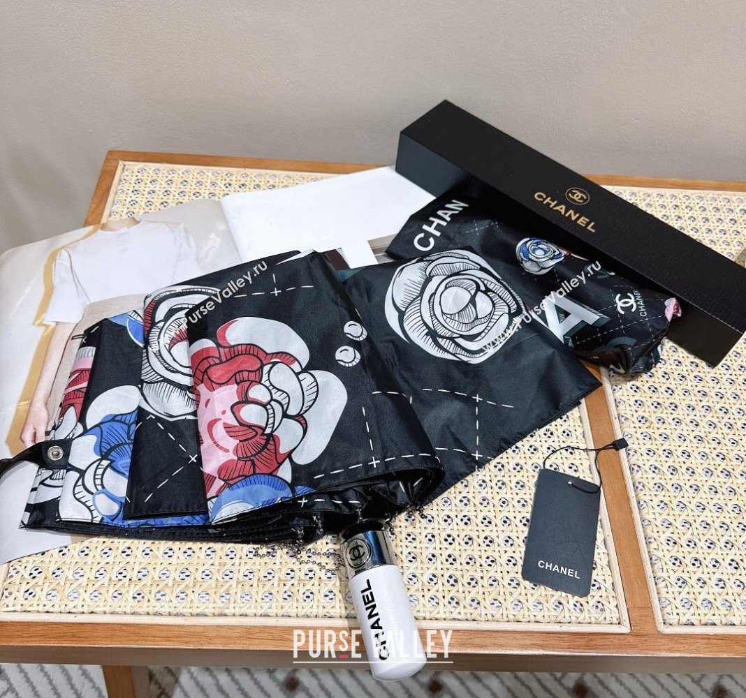 Chanel Camellia Umbrella Black 2024 040902 (A-240409109)