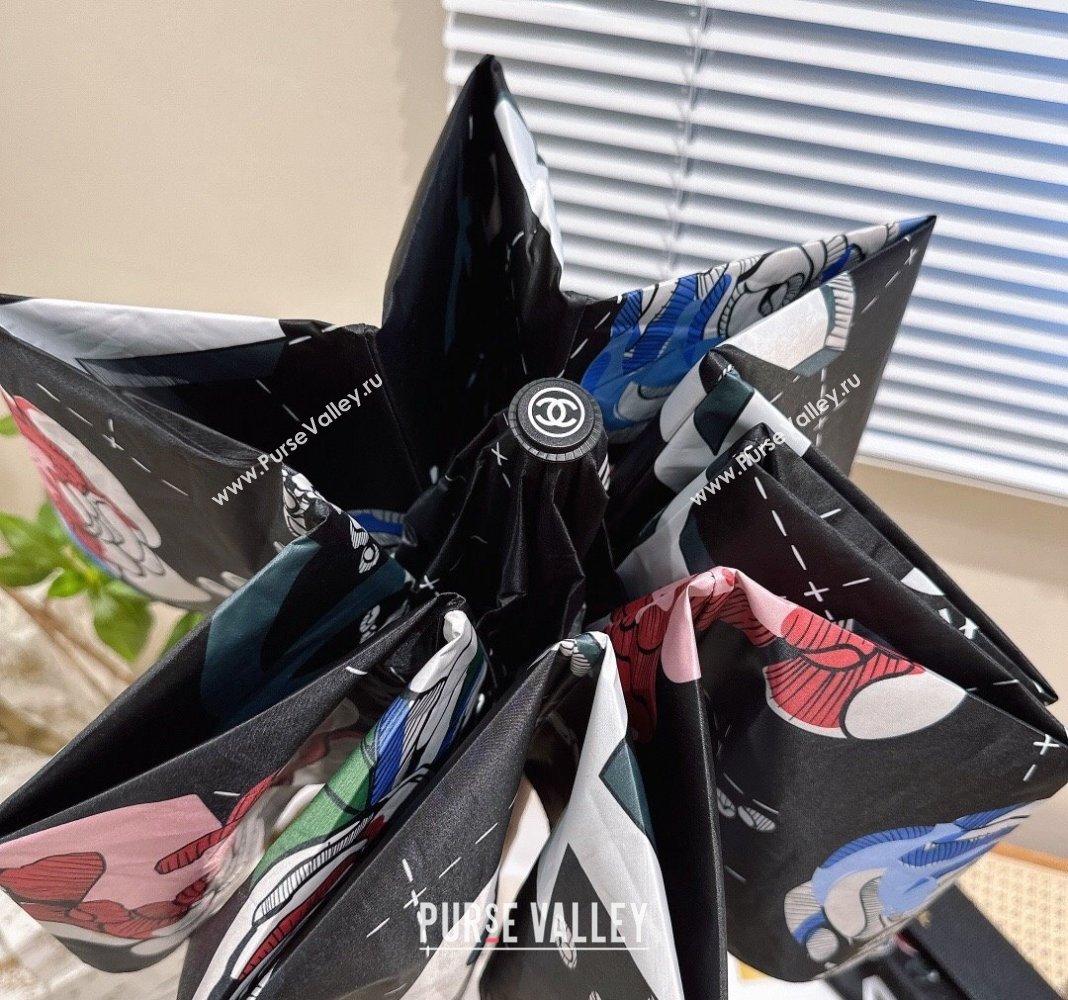 Chanel Camellia Umbrella Black 2024 040902 (A-240409109)