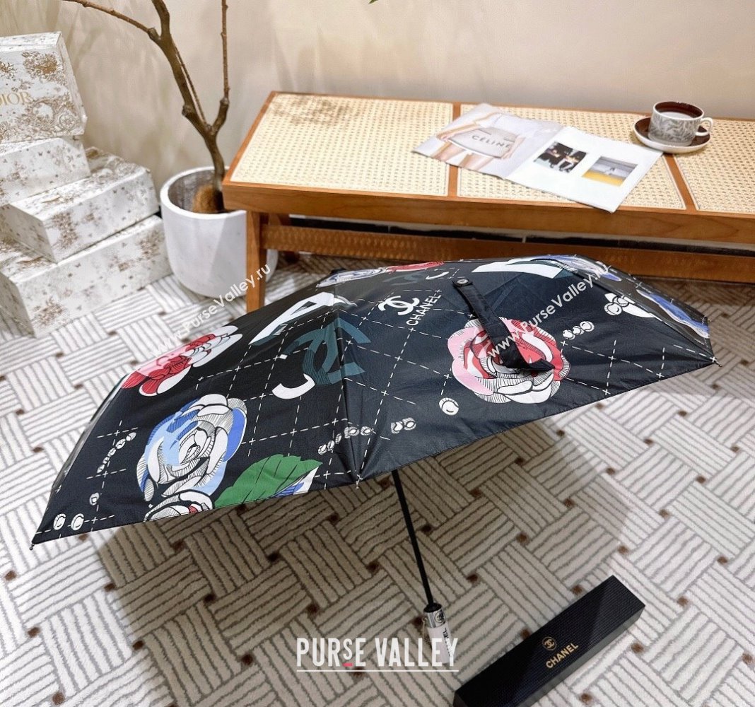 Chanel Camellia Umbrella Black 2024 040902 (A-240409109)