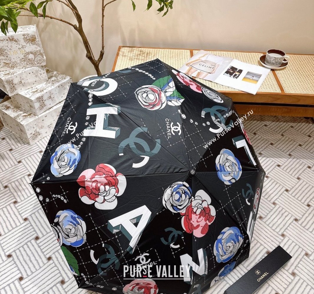 Chanel Camellia Umbrella Black 2024 040902 (A-240409109)