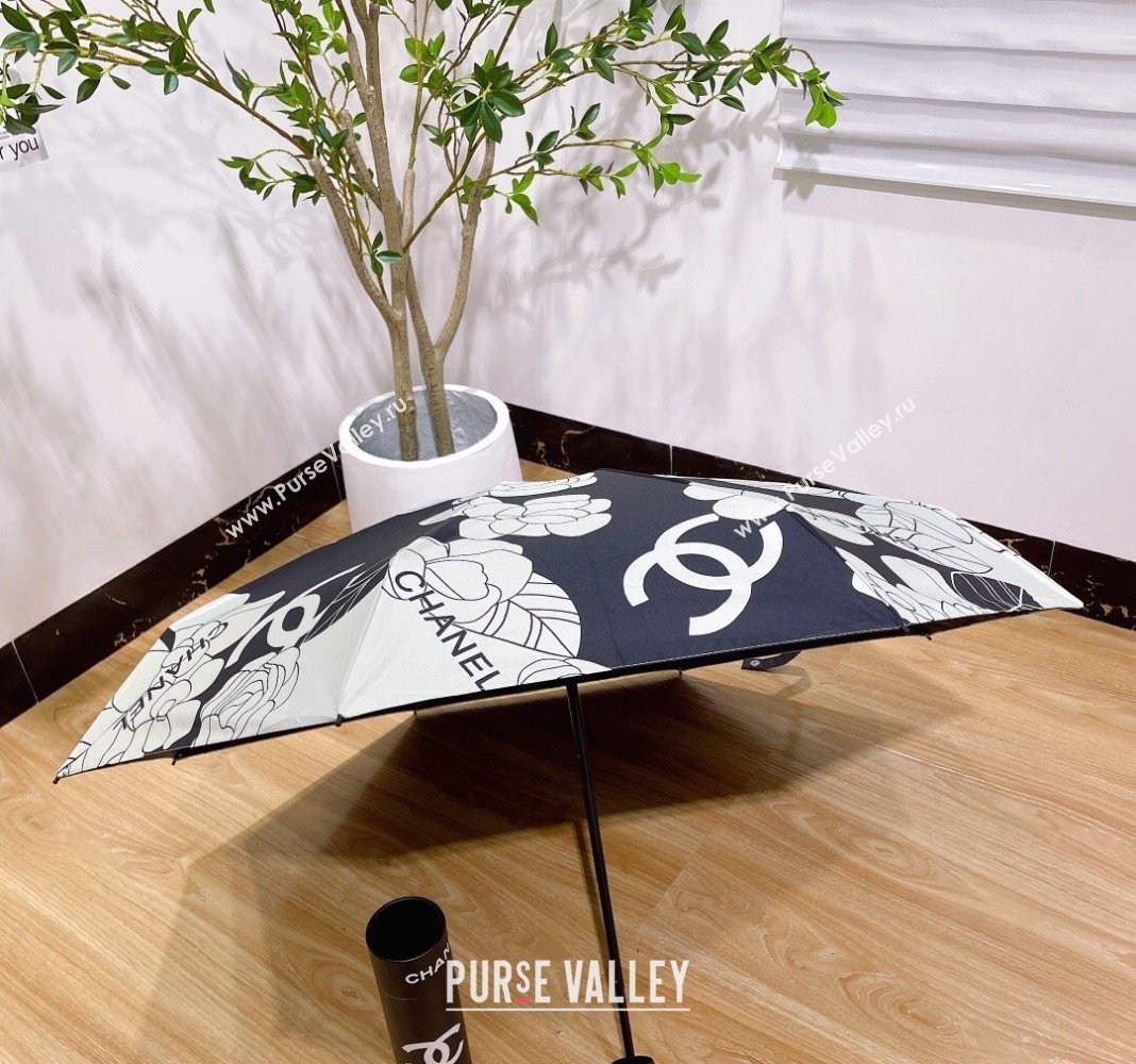 Chanel Camellia Umbrella Black/White 2024 0409 (A-240409111)