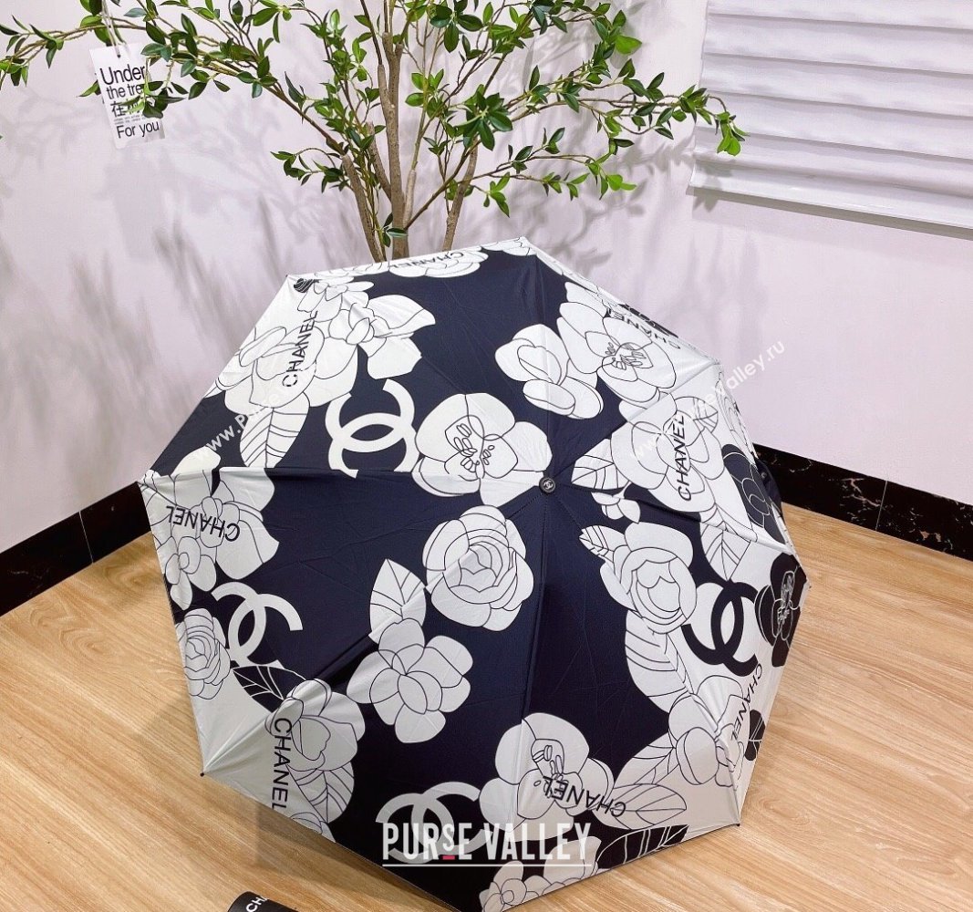 Chanel Camellia Umbrella Black/White 2024 0409 (A-240409111)