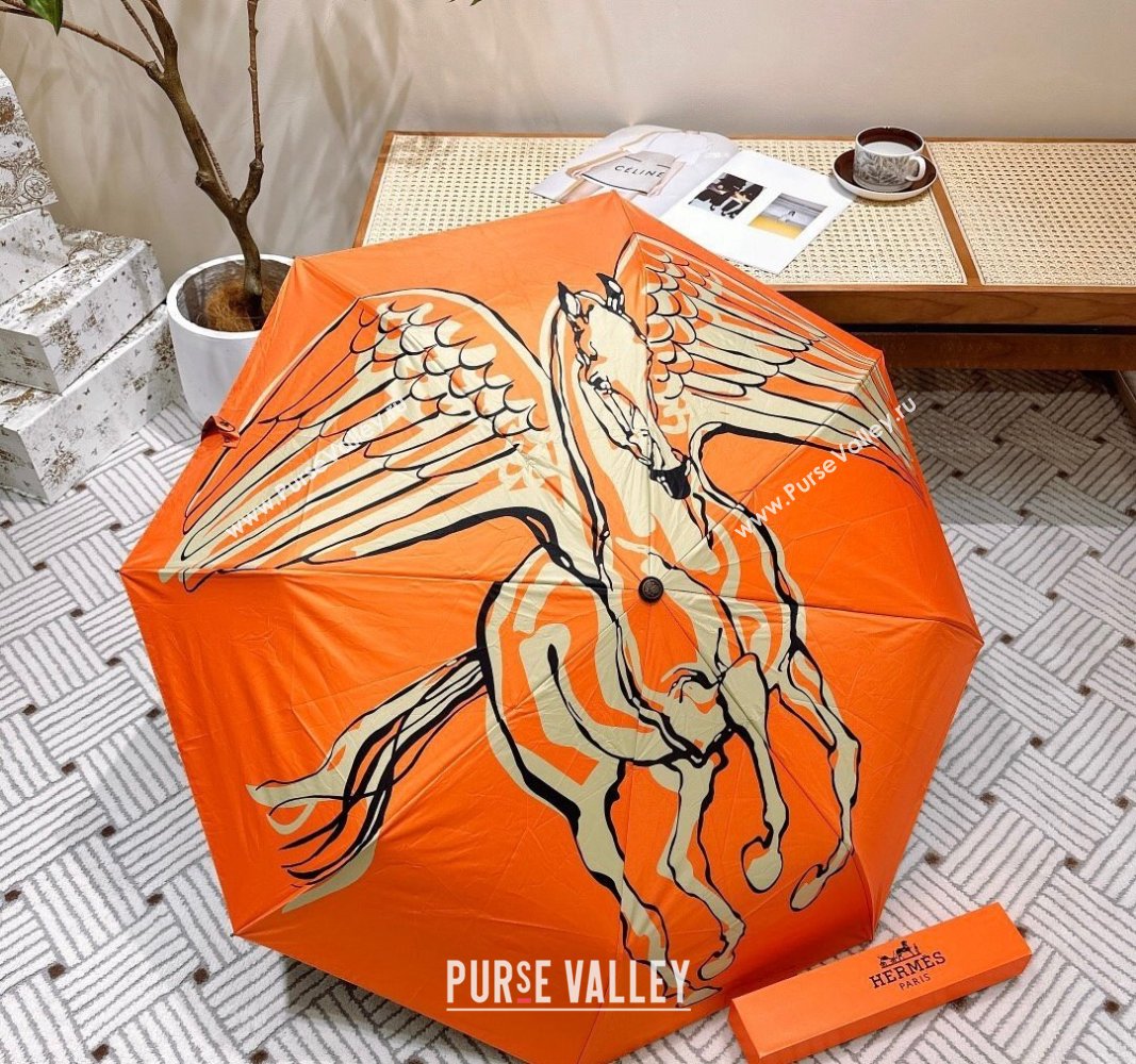 Hermes Flying Horse Umbrella Orange 2024 0409 (A-240409099)