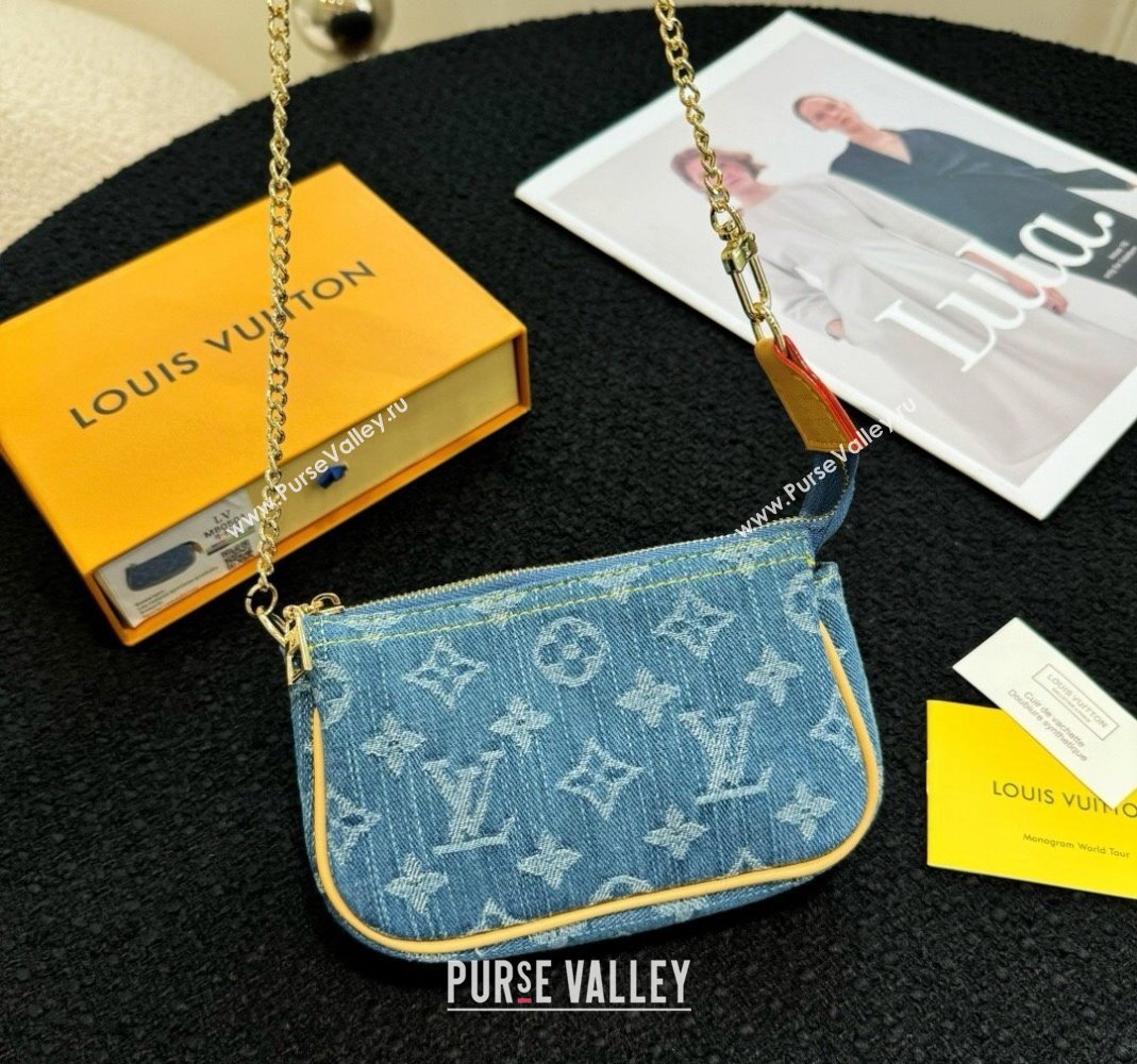 Louis Vuitton Mini Pochette Accessoires Bag On Chain Blue Denim 2024 0513 (HY-240513045)
