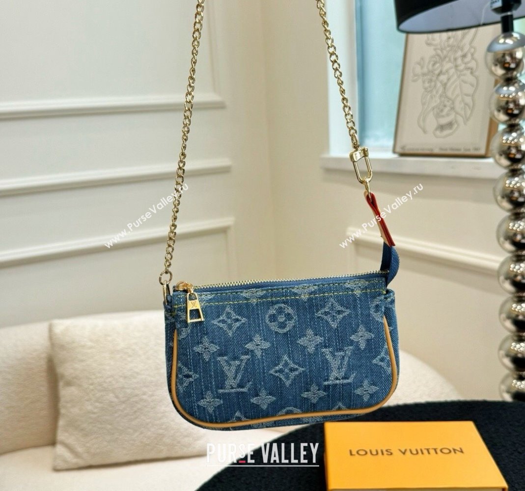 Louis Vuitton Mini Pochette Accessoires Bag On Chain Blue Denim 2024 0513 (HY-240513045)