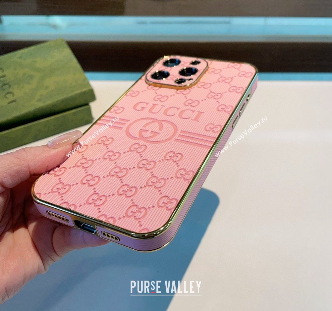 Gucci GG Embossed iPhone Case Pink 2024 0513 (A-240513086)