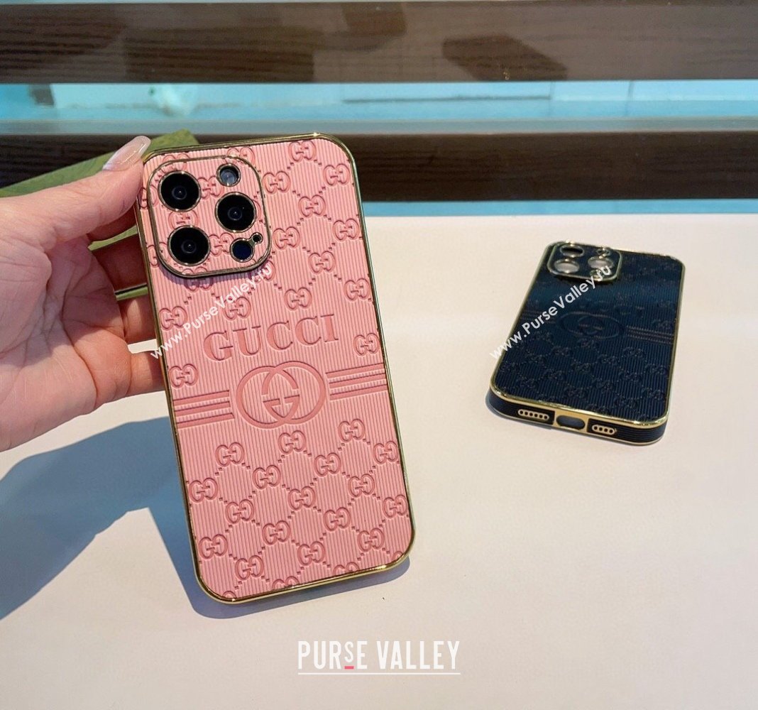 Gucci GG Embossed iPhone Case Pink 2024 0513 (A-240513086)