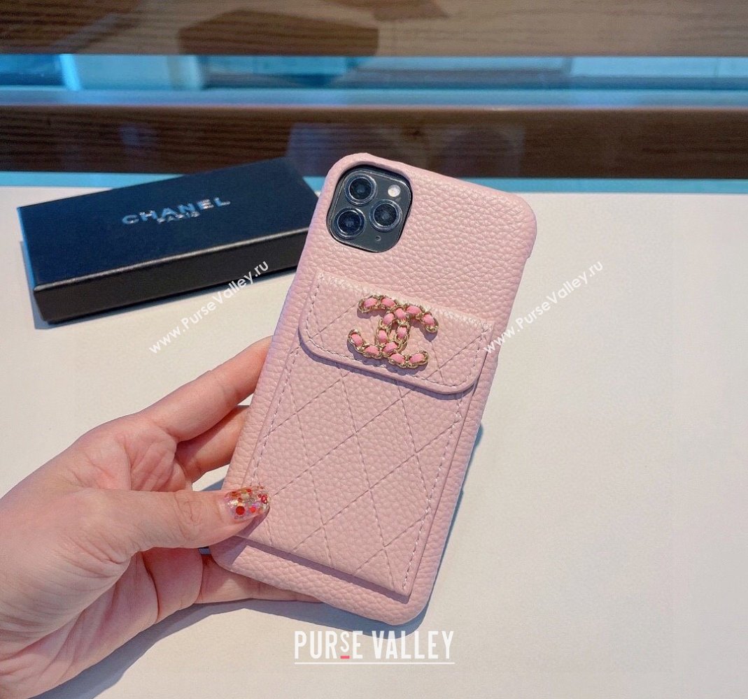 Chanel Grained Leather iPhone Case Pink 2024 0512 (A-240513094)