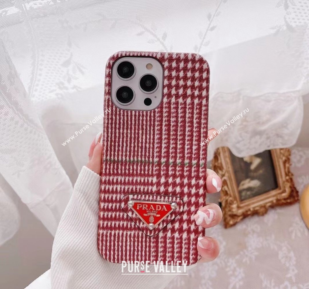 Prada Mini-Houndstooth iPhone Case Red 2024 0513 (HY-240513115)