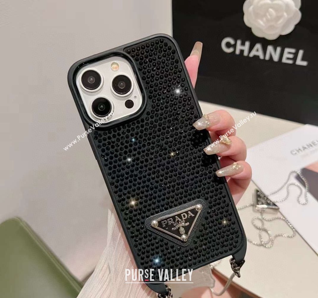 Prada iPhone Case with Strass and Logo Chain Black 2024 0513 (A-240513083)