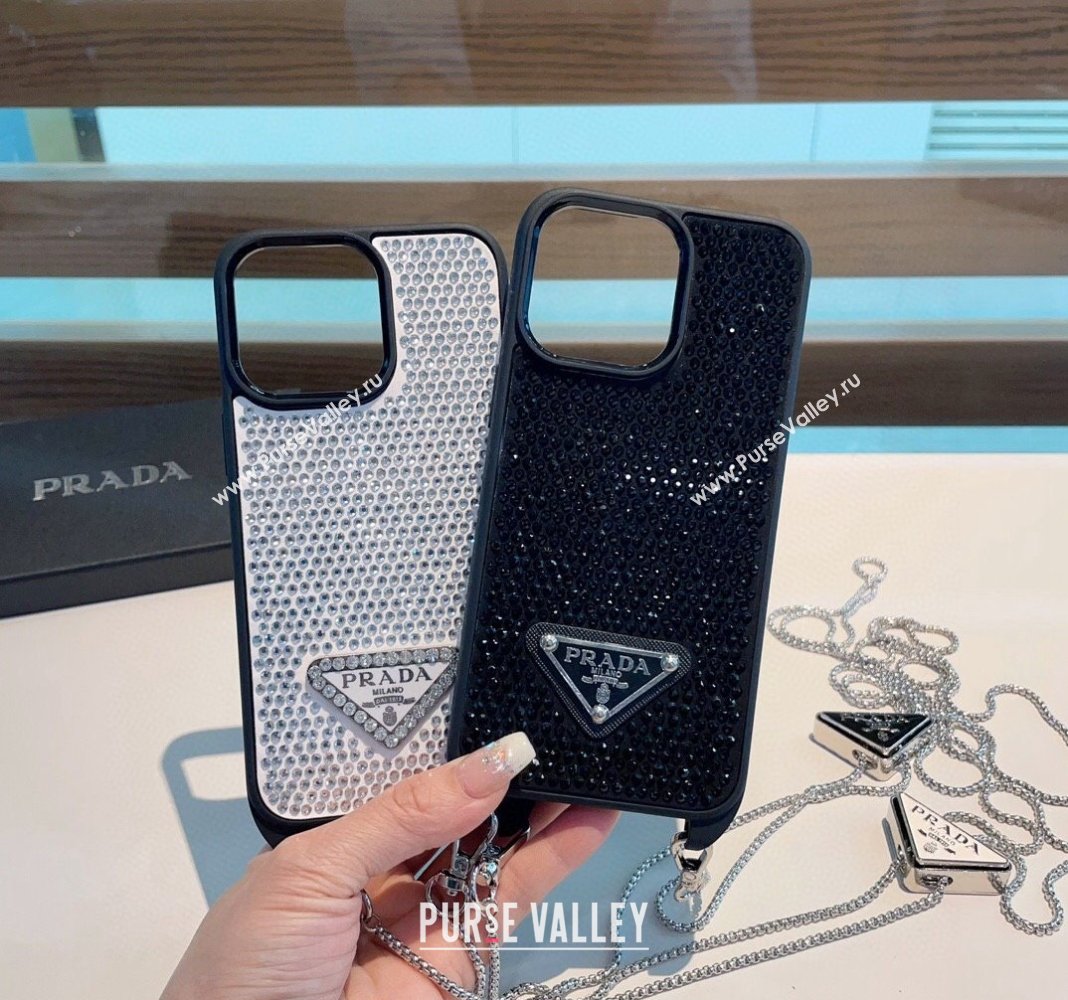 Prada iPhone Case with Strass and Logo Chain Black 2024 0513 (A-240513083)