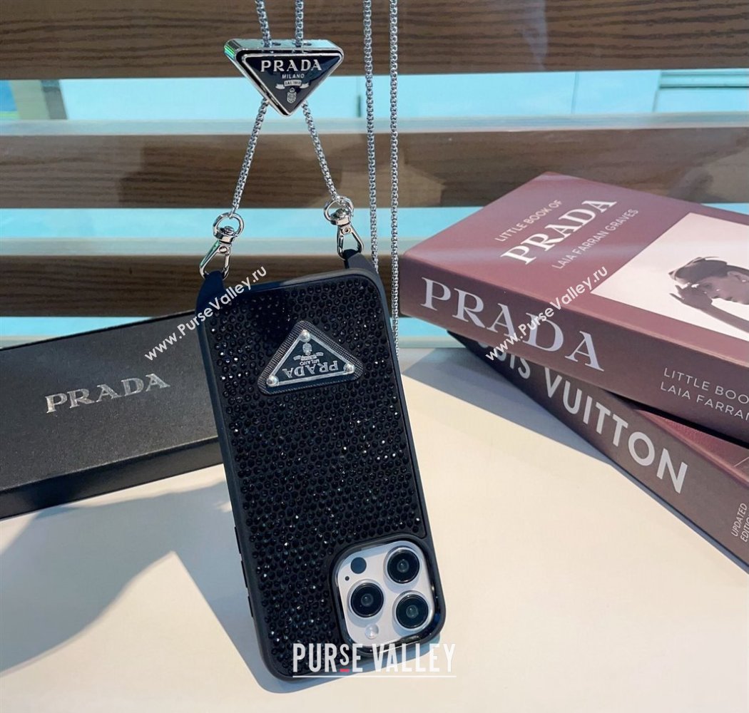 Prada iPhone Case with Strass and Logo Chain Black 2024 0513 (A-240513083)