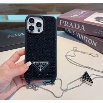 Prada iPhone Case with Strass and Logo Chain Black 2024 0513 (A-240513083)