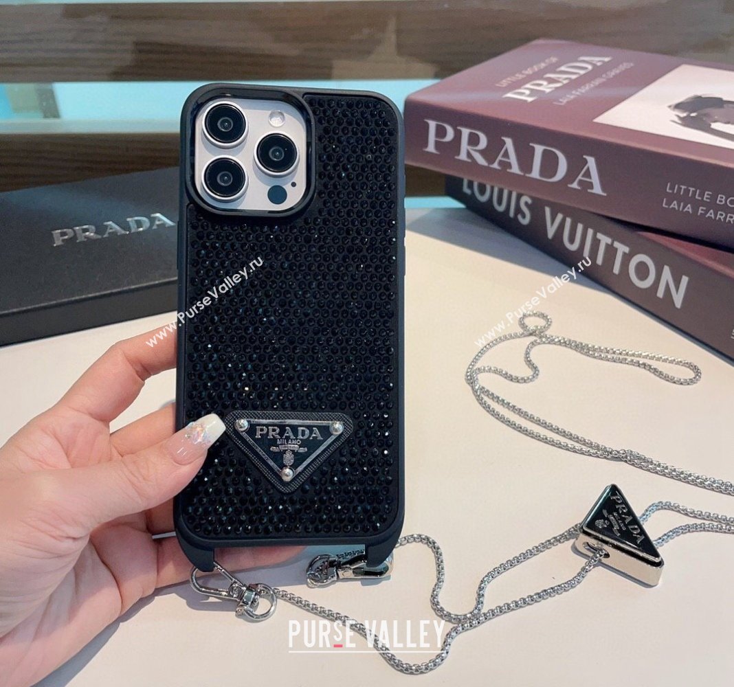 Prada iPhone Case with Strass and Logo Chain Black 2024 0513 (A-240513083)