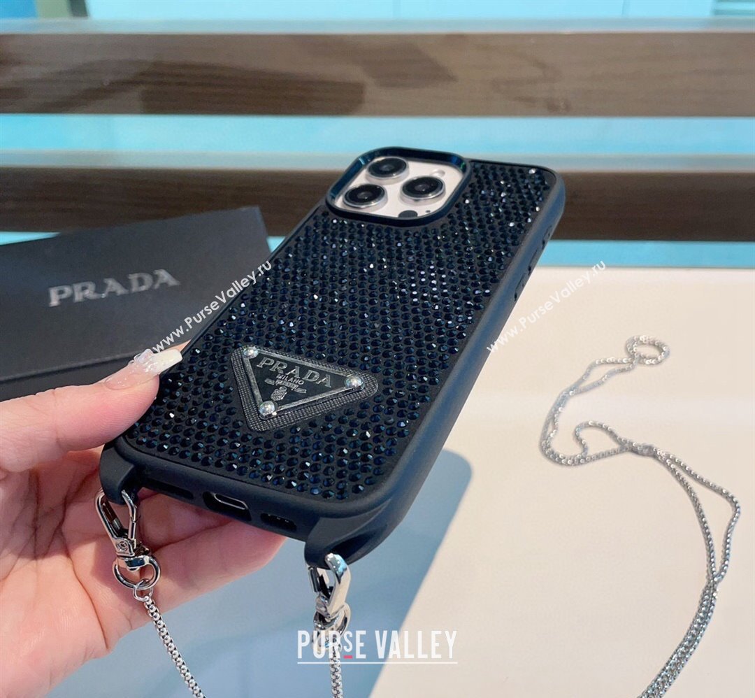 Prada iPhone Case with Strass and Logo Chain Black 2024 0513 (A-240513083)