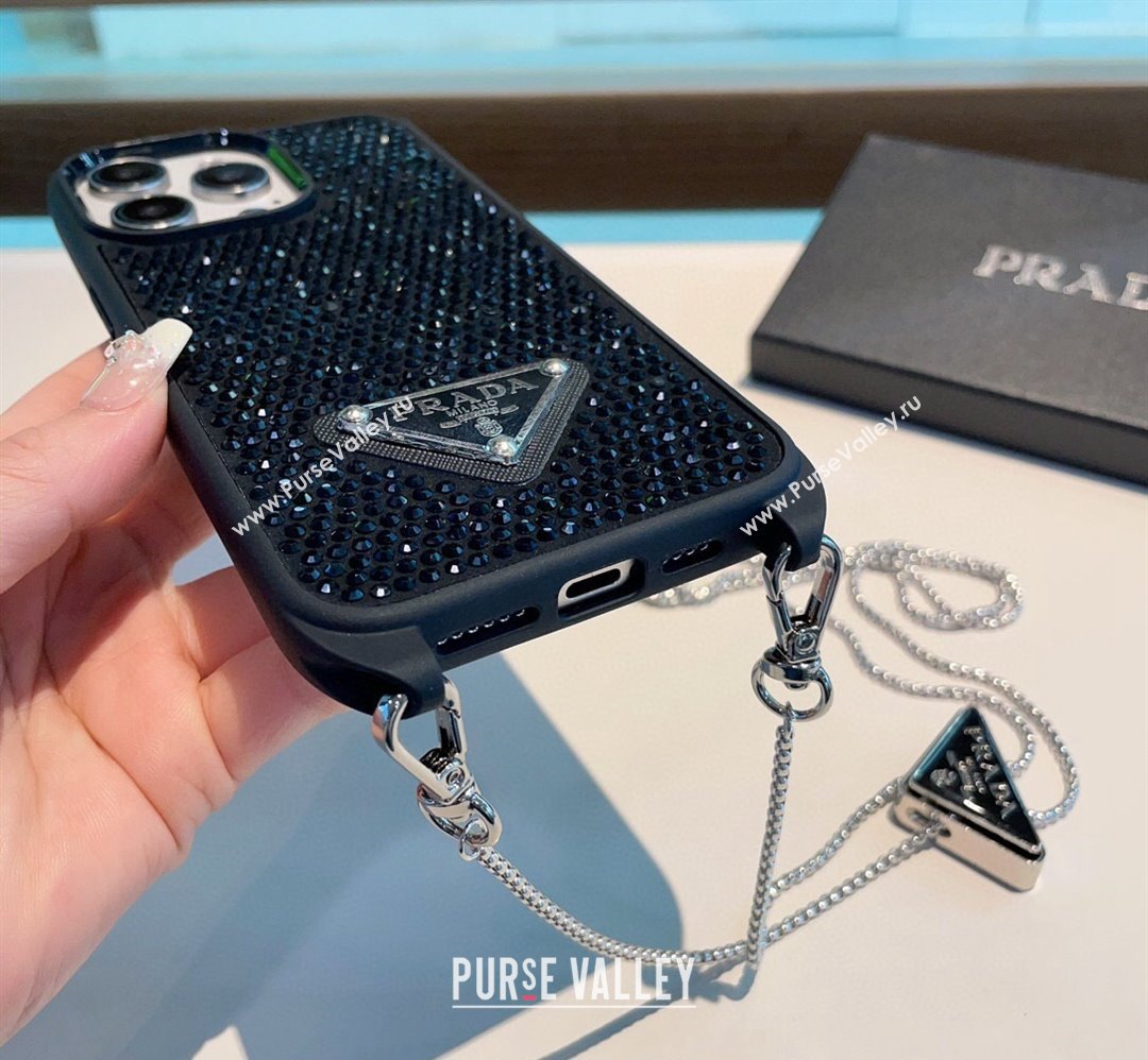 Prada iPhone Case with Strass and Logo Chain Black 2024 0513 (A-240513083)