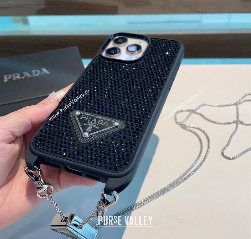 Prada iPhone Case with Strass and Logo Chain Black 2024 0513 (A-240513083)