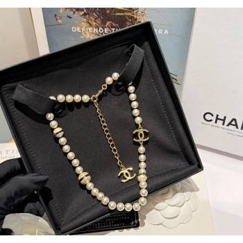 Chanel Pearls Short Necklace White/Black 2024 0614 (YF-240614101)