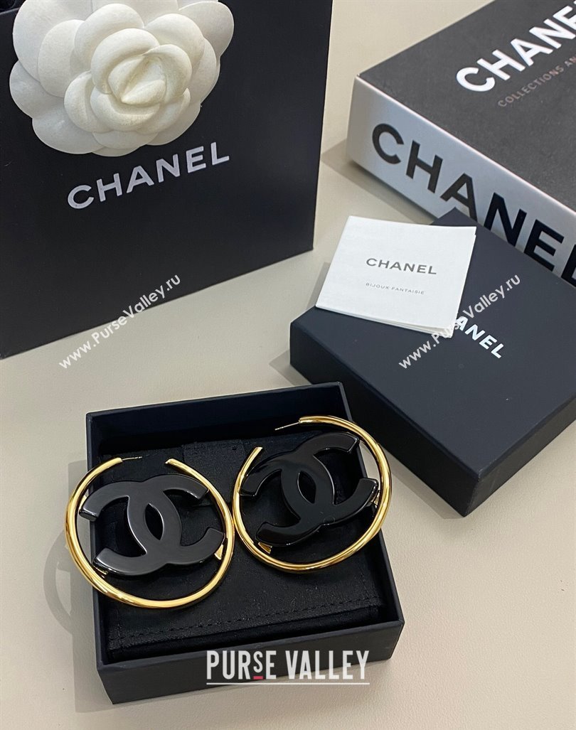 Chanel CC Hoop Earrings Black 2024 ABD158 (YF-240614104)