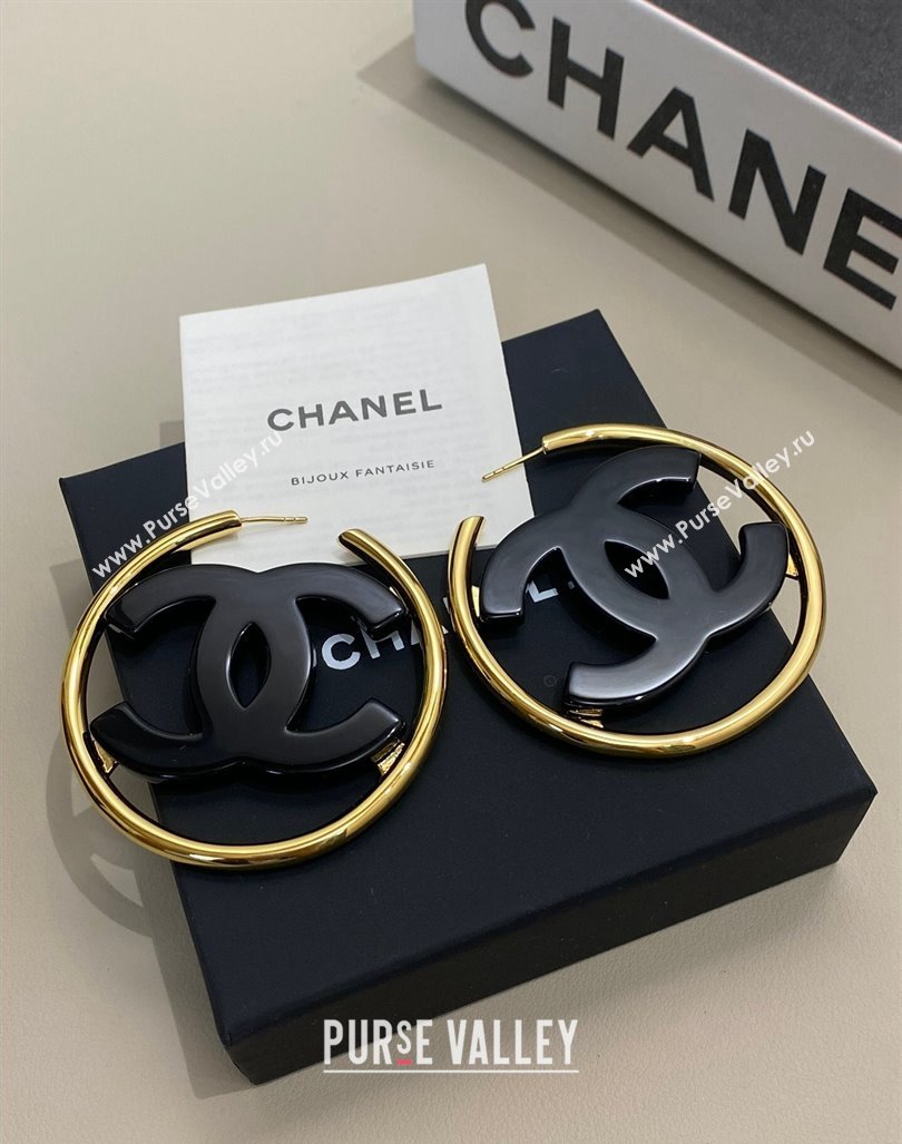 Chanel CC Hoop Earrings Black 2024 ABD158 (YF-240614104)