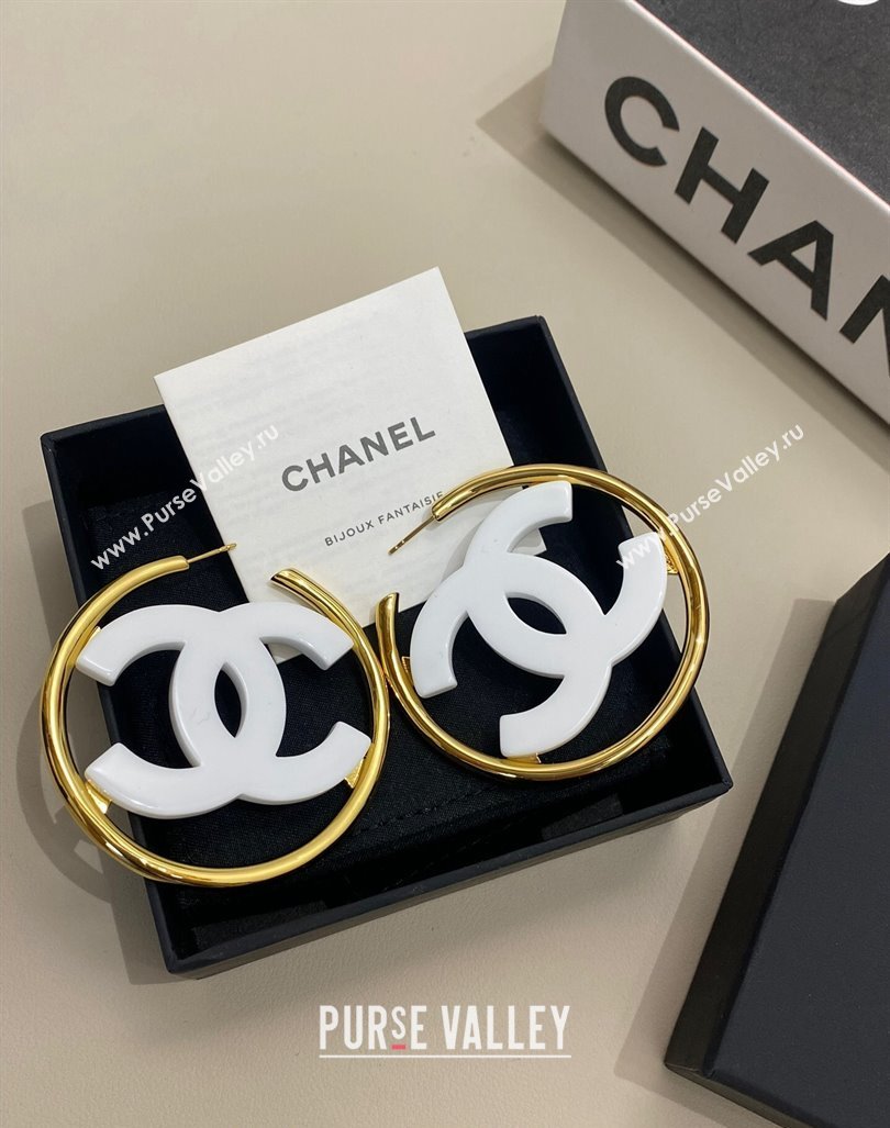 Chanel CC Hoop Earrings White 2024 ABD158 (YF-240614105)