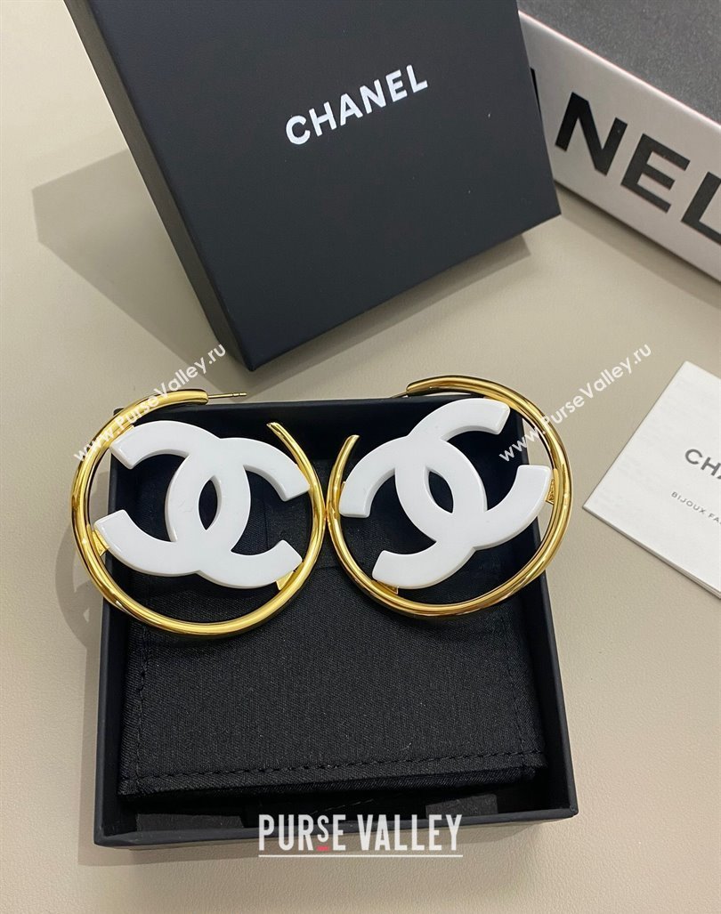 Chanel CC Hoop Earrings White 2024 ABD158 (YF-240614105)