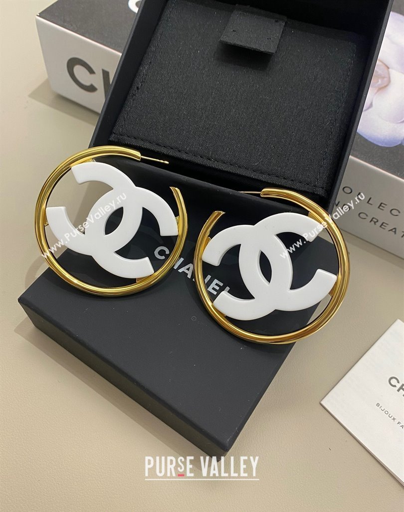 Chanel CC Hoop Earrings White 2024 ABD158 (YF-240614105)