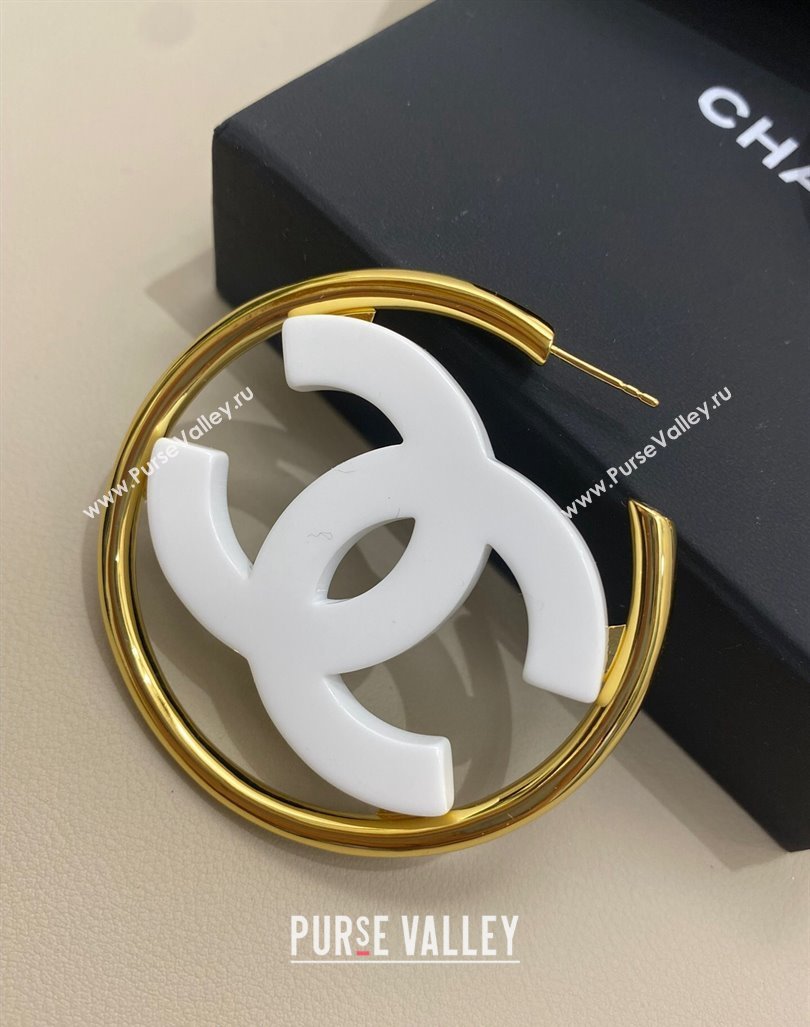 Chanel CC Hoop Earrings White 2024 ABD158 (YF-240614105)